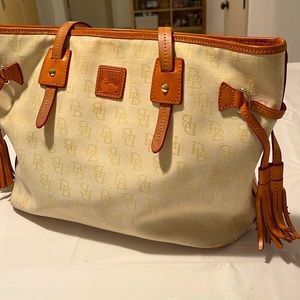 Dooney & Bourke leather and canvas light yellow tote bag